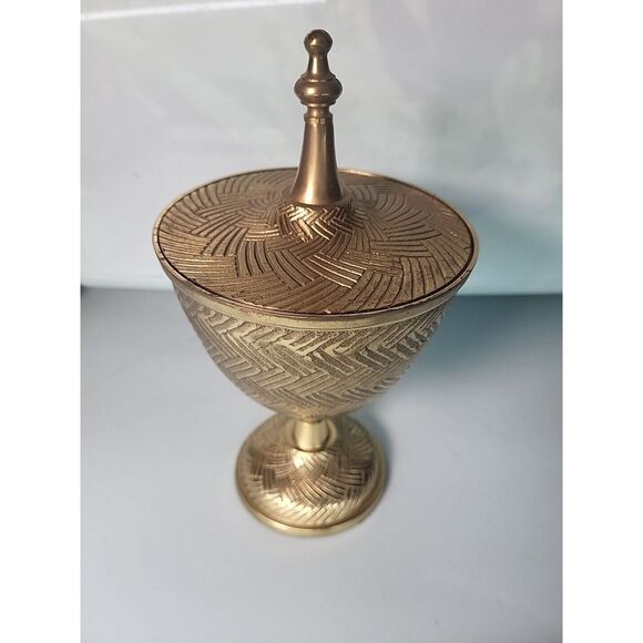 Bombay‎ Solid Brass Footed Urn Compote Jar w/ Lid 9.5" Ornate Detail 90s Vintage - Picture 3 of 10